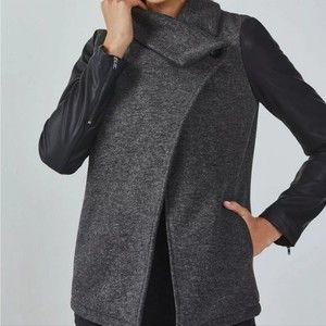 Fabletics Milano Sweatshirt Jacket Faux Leather Sleeves Sz M